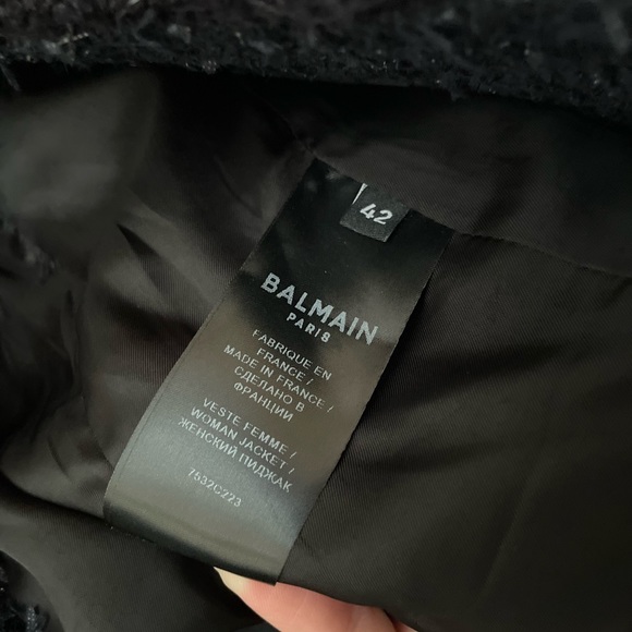 BALMAIN black white houndstooth tweed 4 pocket padded cropped jacket FR42 - Picture 8 of 16